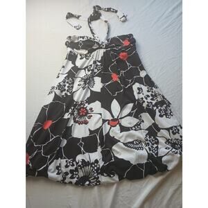 IZ Y2K Vintage Baby Doll Halter Mini Dress Women Small Black Floral Red White